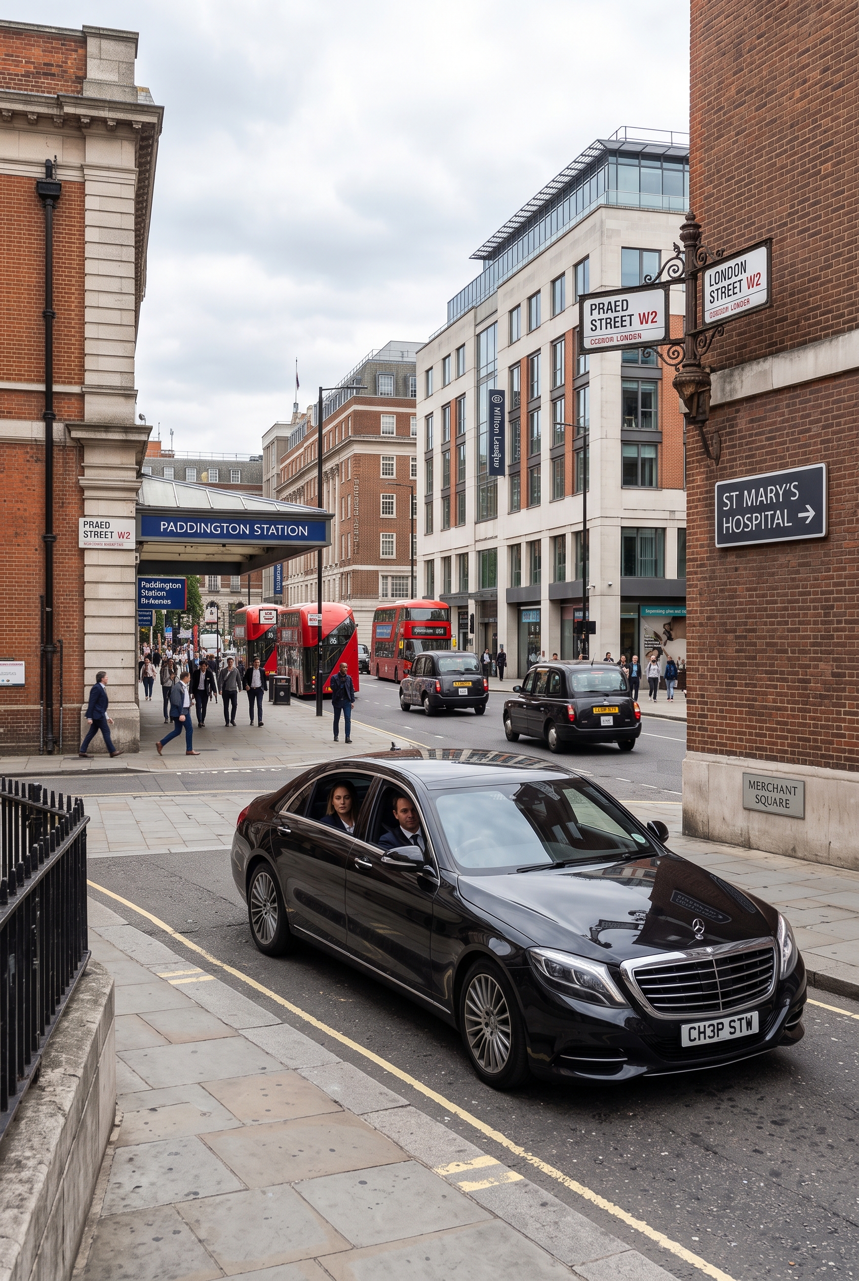 Private hire vehicle travelling through the city