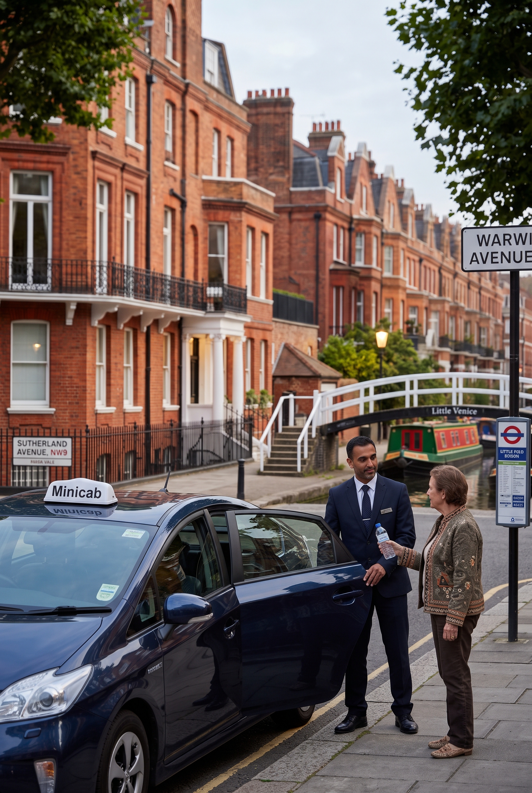 Driver assisting a passenger beside a private hire vehicle