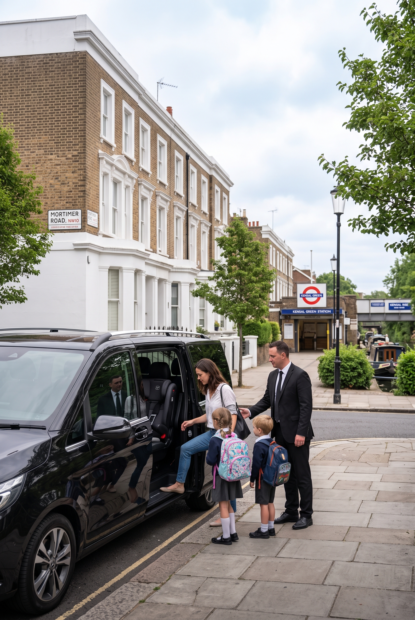 Private hire driver assisting passengers with luggage