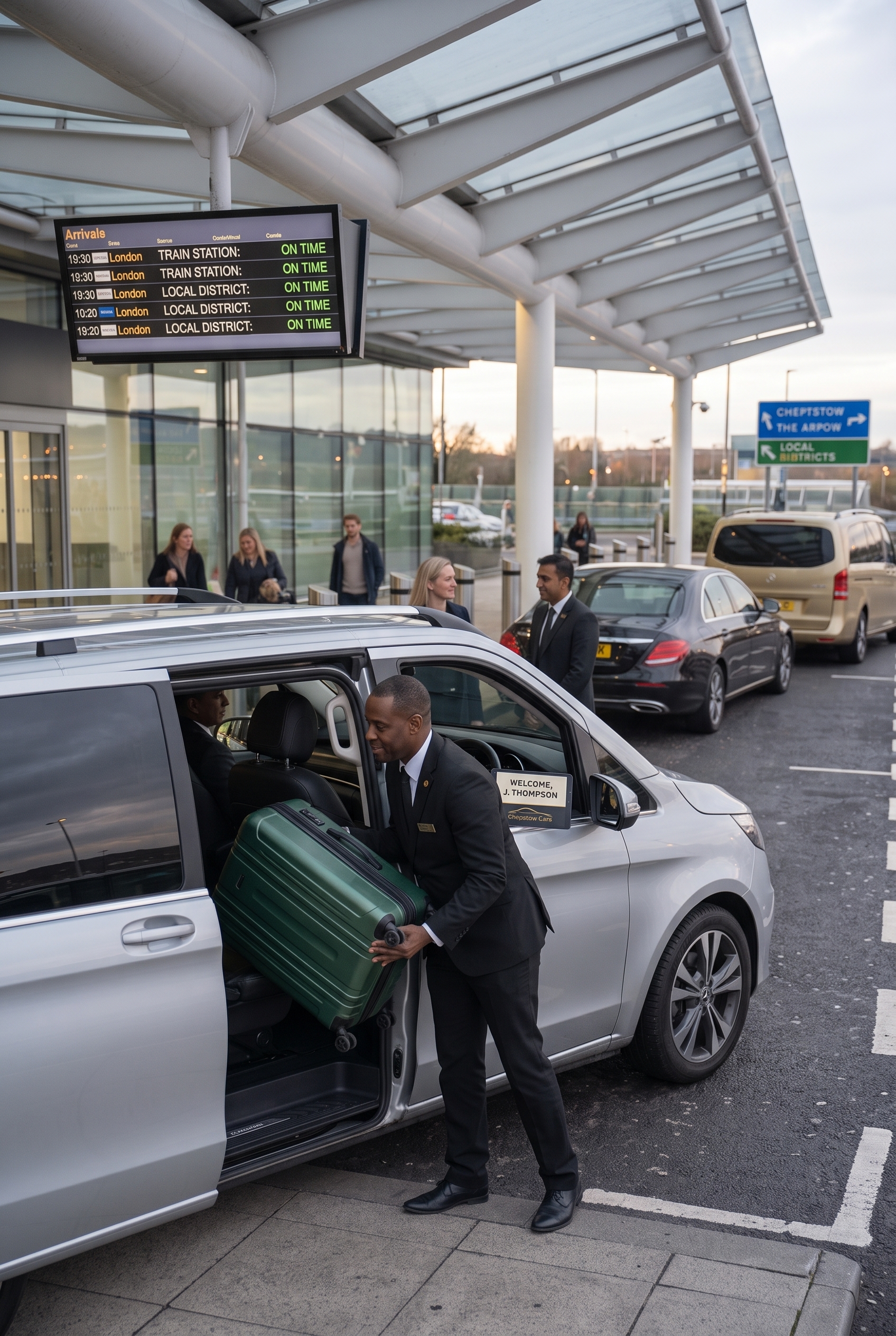 Chepstow Cars driver assisting with airport luggage