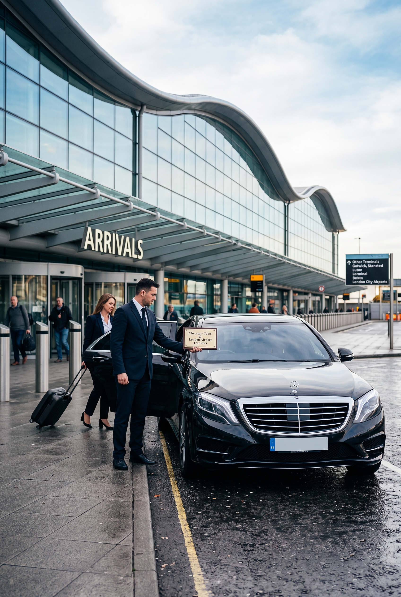 Chauffeur opening the car door for an arriving passenger