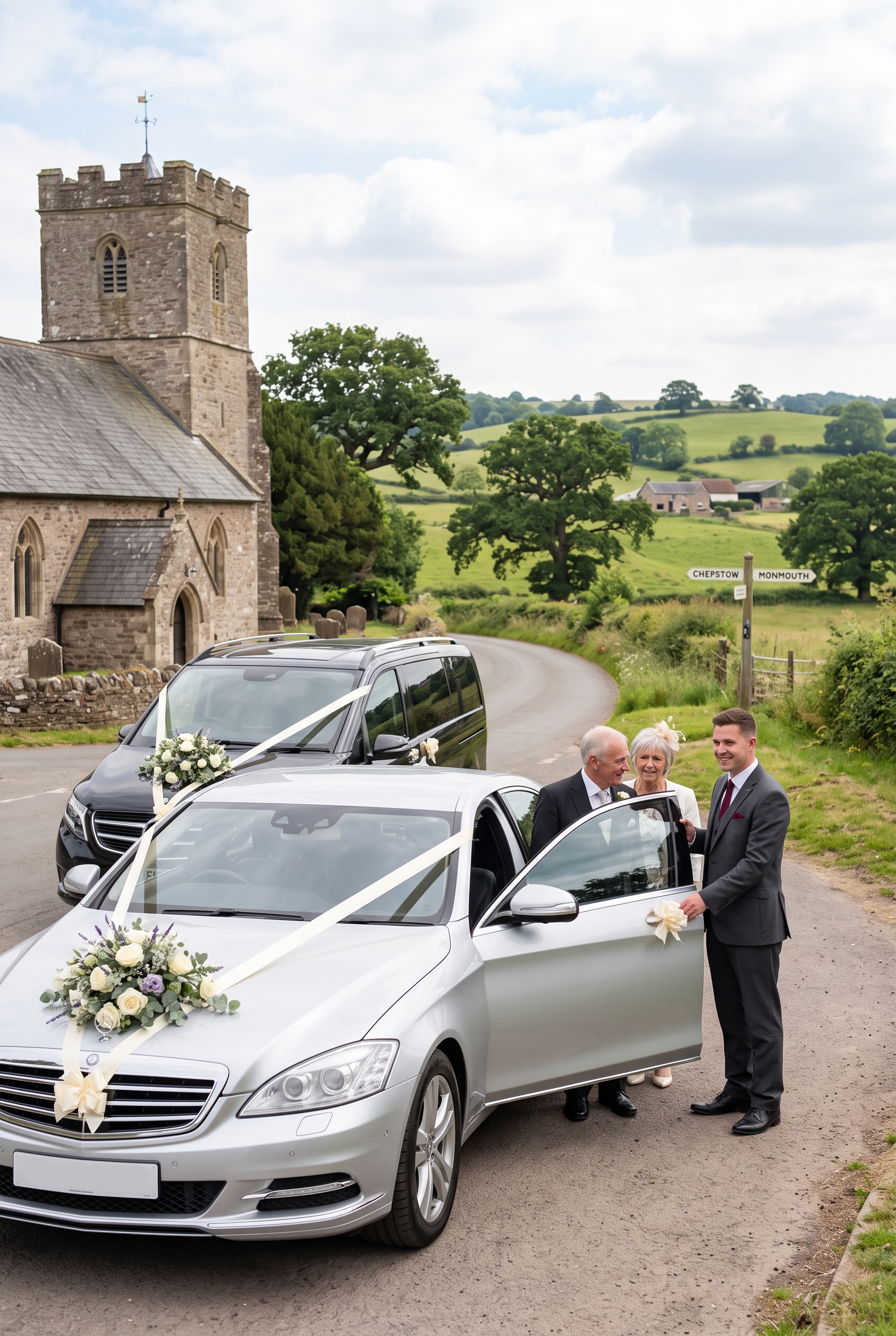 Event transport for a wedding party outside a church