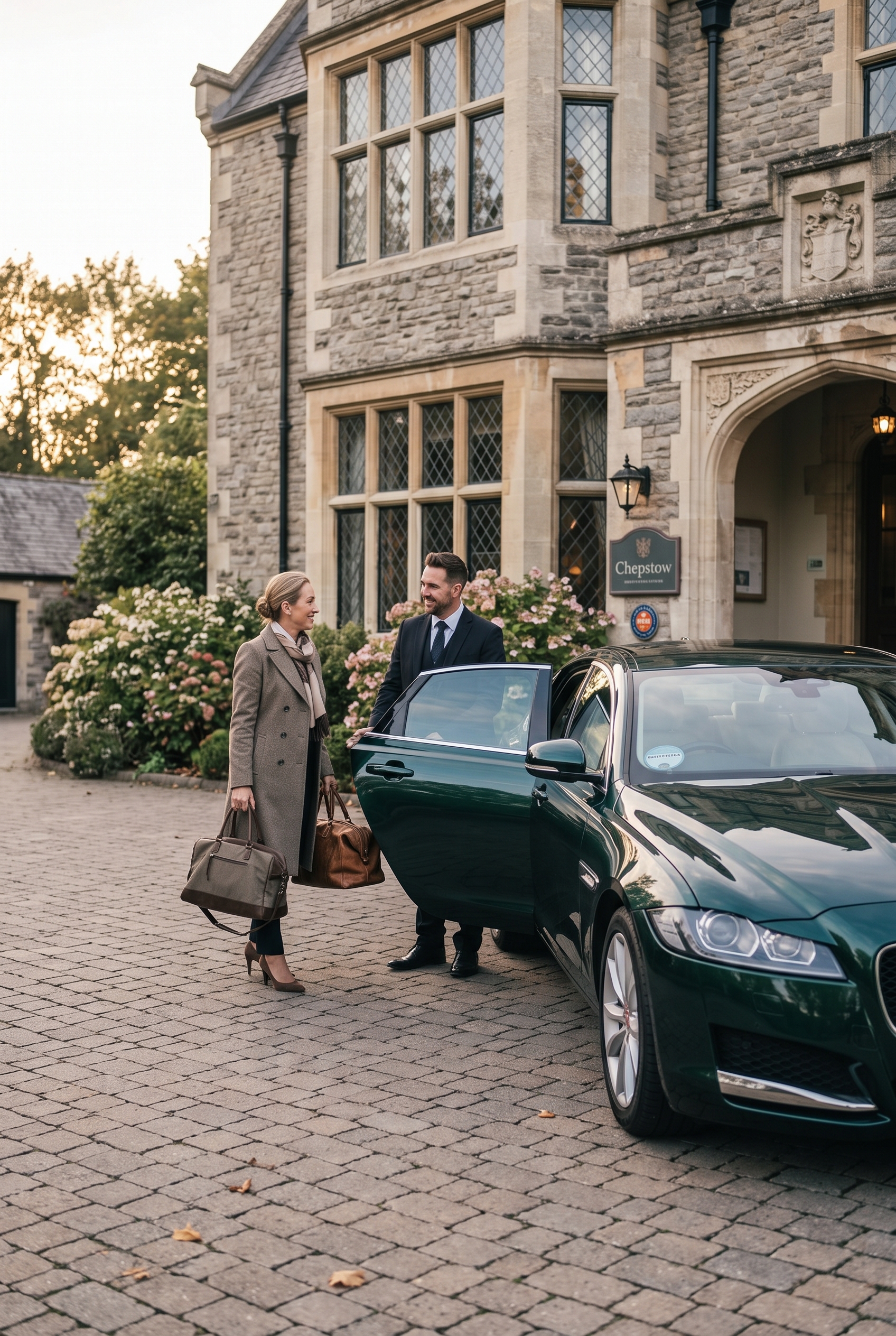 Chauffeur collecting a passenger from a hotel entrance