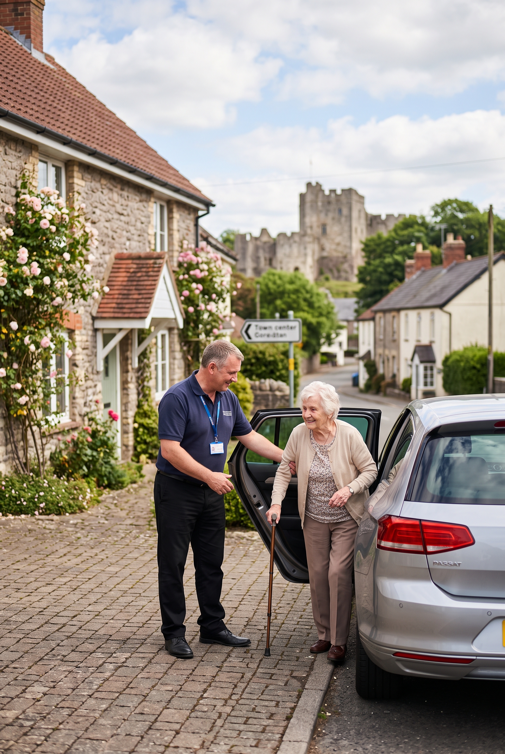 Driver assisting a passenger from a vehicle