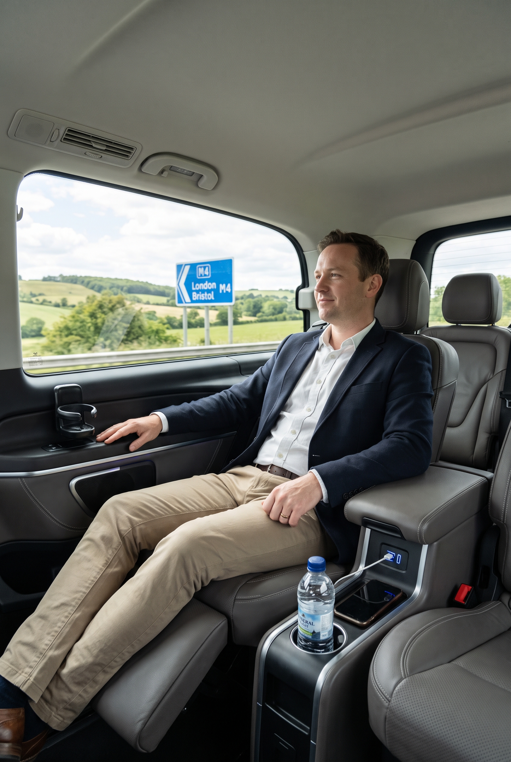 Passenger relaxing inside a private hire vehicle