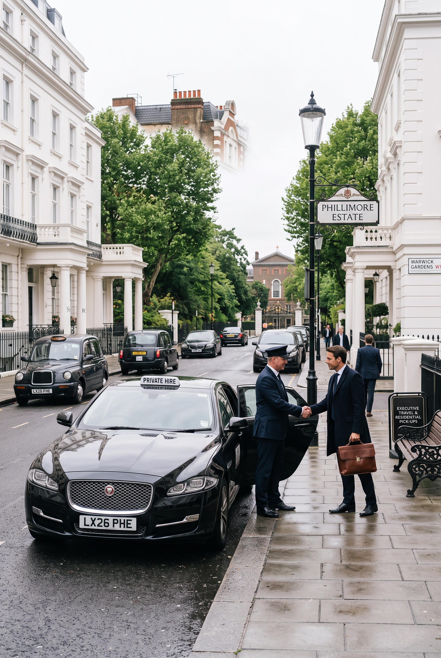 Driver greeting a client for a Kensington executive journey