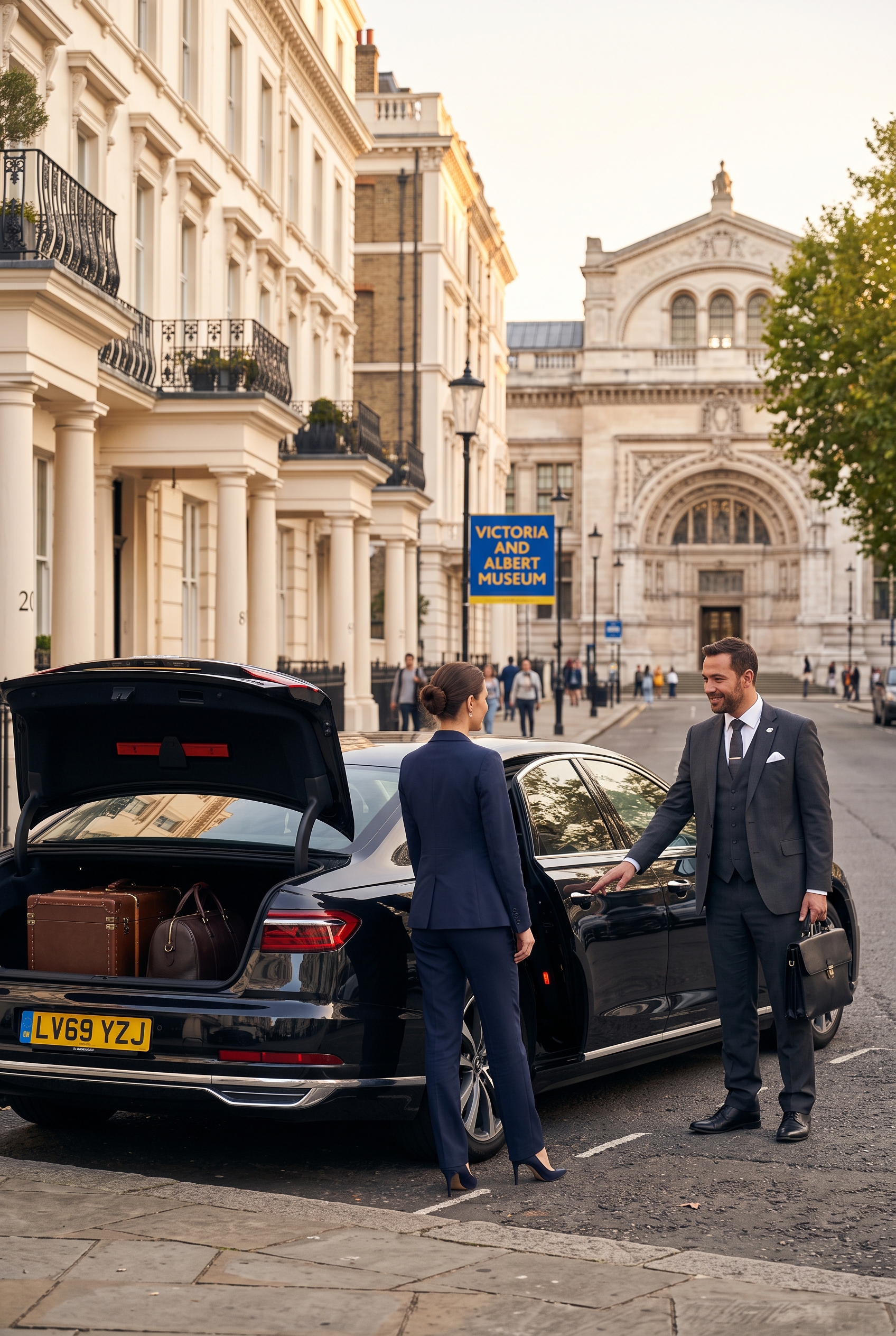 Chauffeur loading luggage near the Victoria and Albert Museum