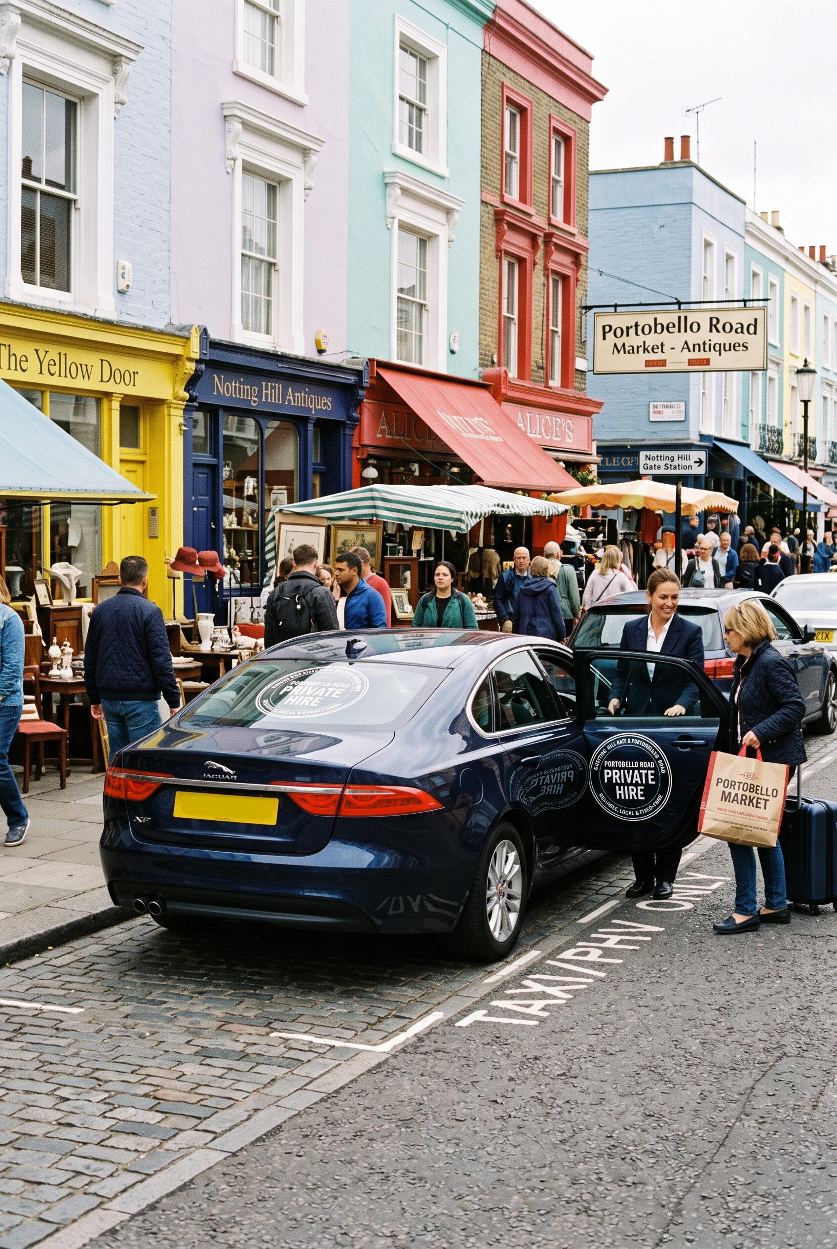 Private hire car parked near Portobello Road Market