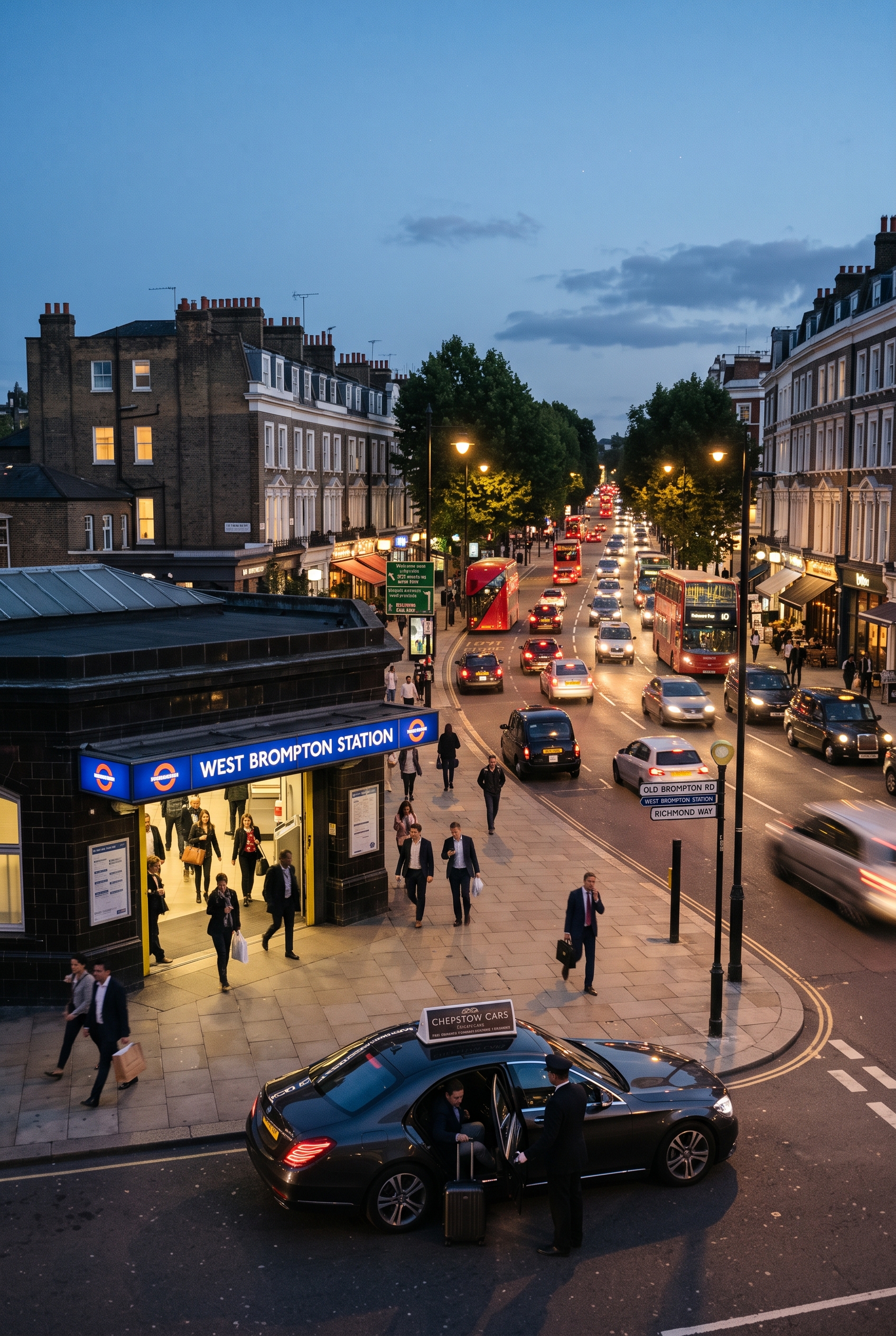 Chepstow Cars taxi outside West Brompton Station
